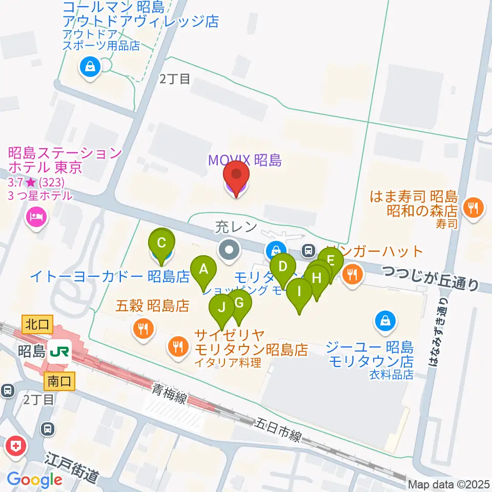 MOVIX昭島周辺のファミレス・ファーストフード一覧地図