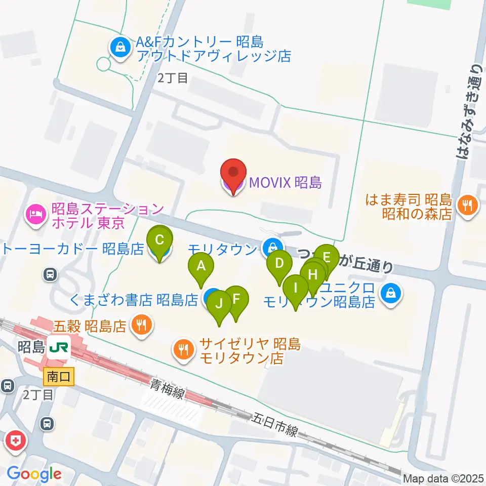 MOVIX昭島周辺のファミレス・ファーストフード一覧地図