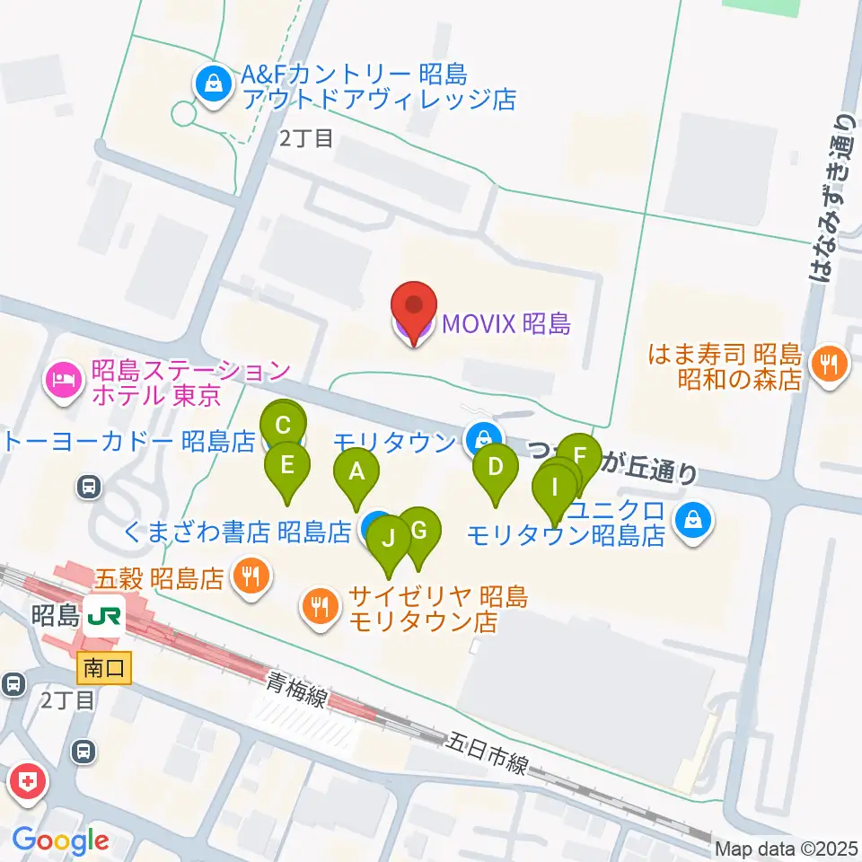 MOVIX昭島周辺のファミレス・ファーストフード一覧地図