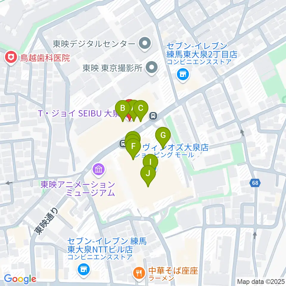 T・ジョイSEIBU大泉周辺のファミレス・ファーストフード一覧地図