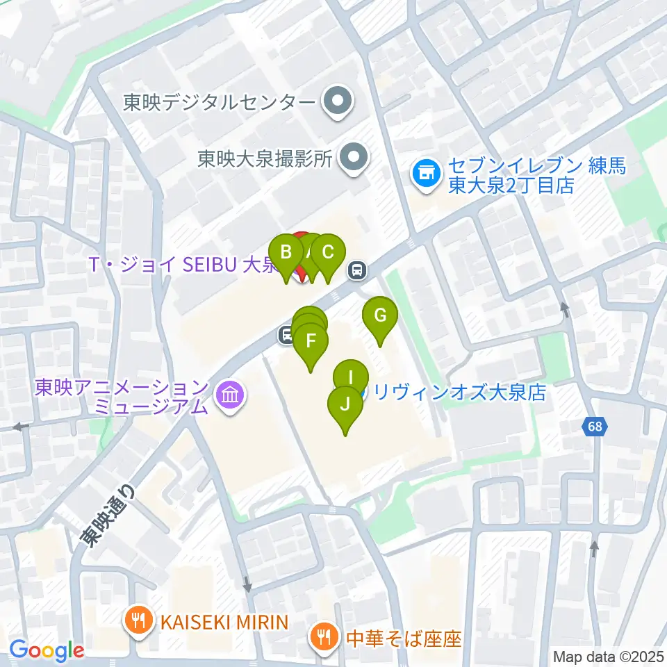 T・ジョイSEIBU大泉周辺のファミレス・ファーストフード一覧地図