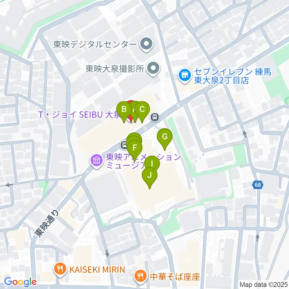 T・ジョイSEIBU大泉周辺のファミレス・ファーストフード一覧地図