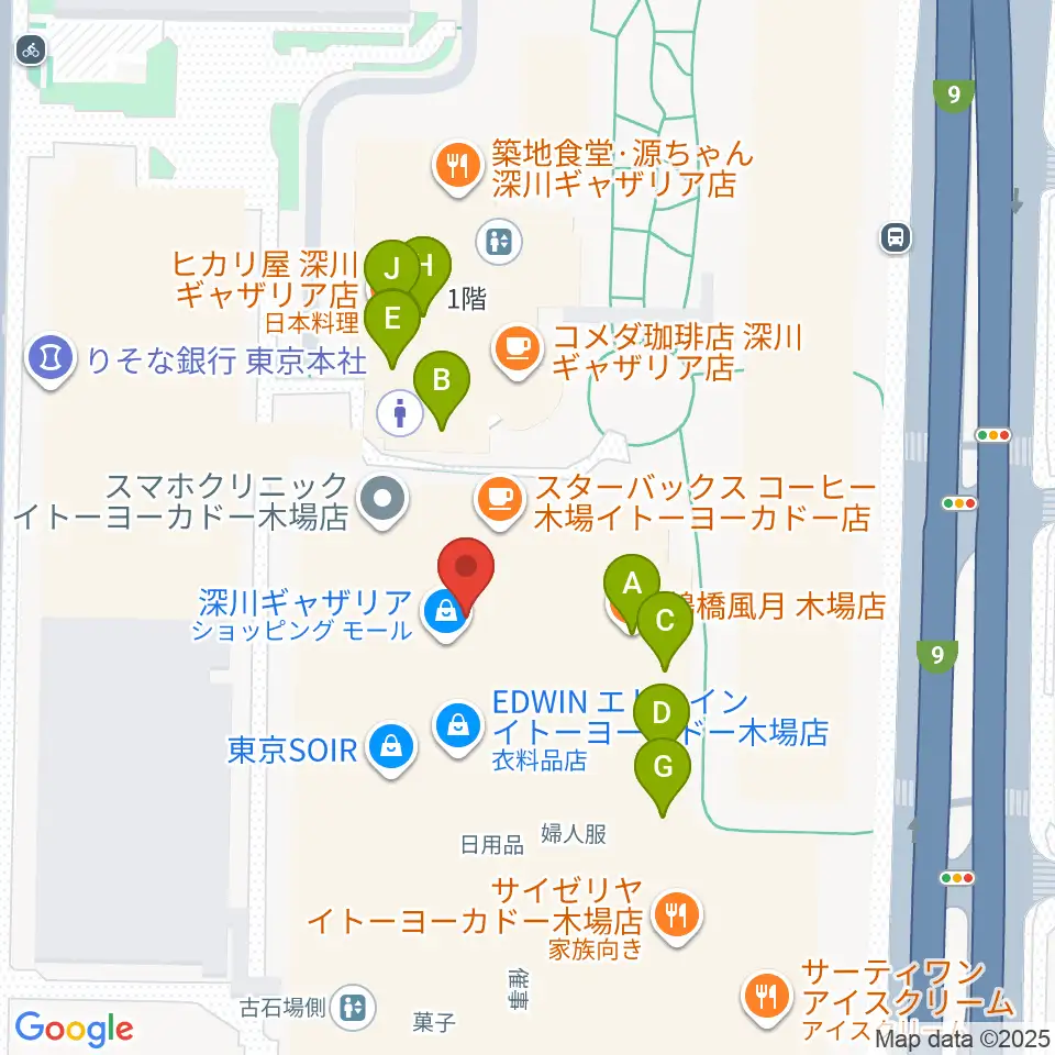 109シネマズ木場周辺のファミレス・ファーストフード一覧地図