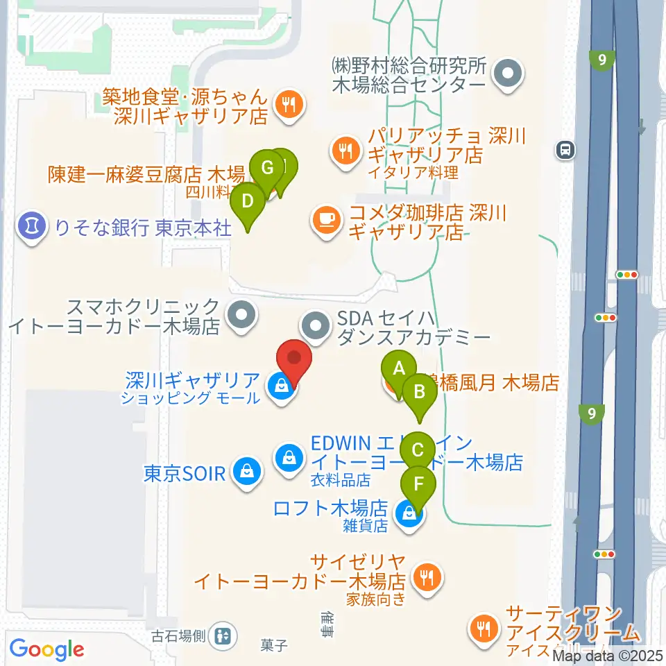 109シネマズ木場周辺のファミレス・ファーストフード一覧地図