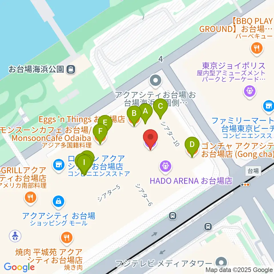 ユナイテッド・シネマ アクアシティお台場周辺のファミレス・ファーストフード一覧地図
