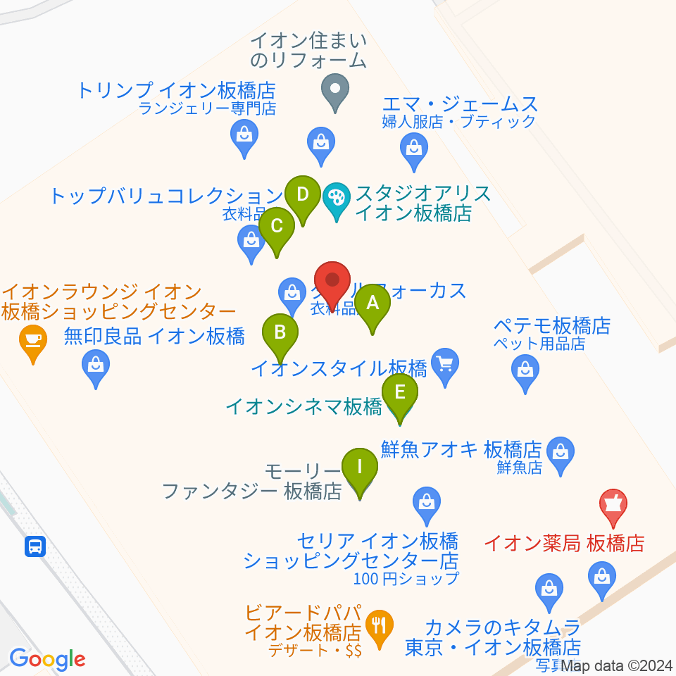 イオンシネマ板橋周辺のファミレス・ファーストフード一覧地図