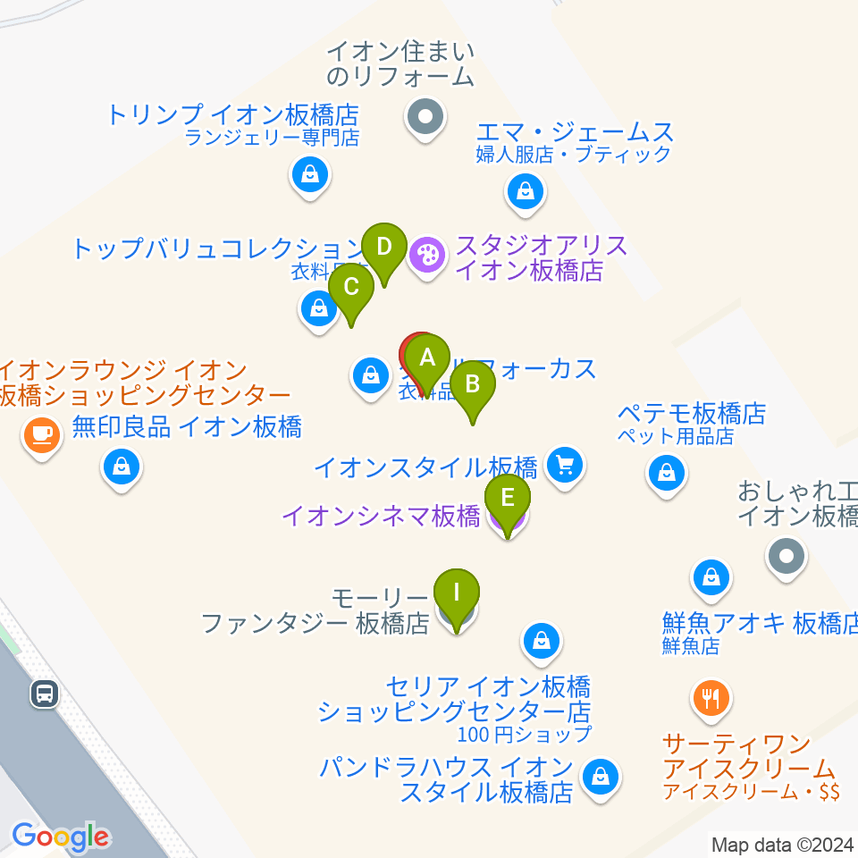 イオンシネマ板橋周辺のファミレス・ファーストフード一覧地図