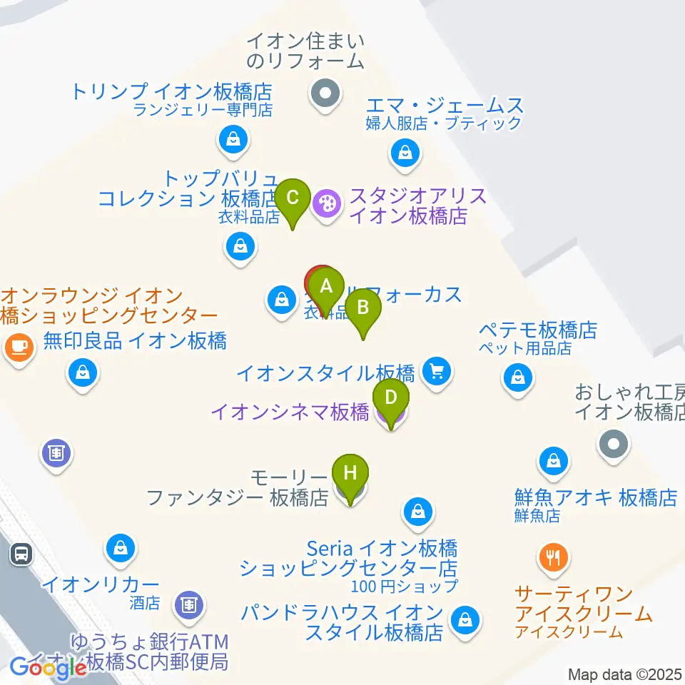 イオンシネマ板橋周辺のファミレス・ファーストフード一覧地図