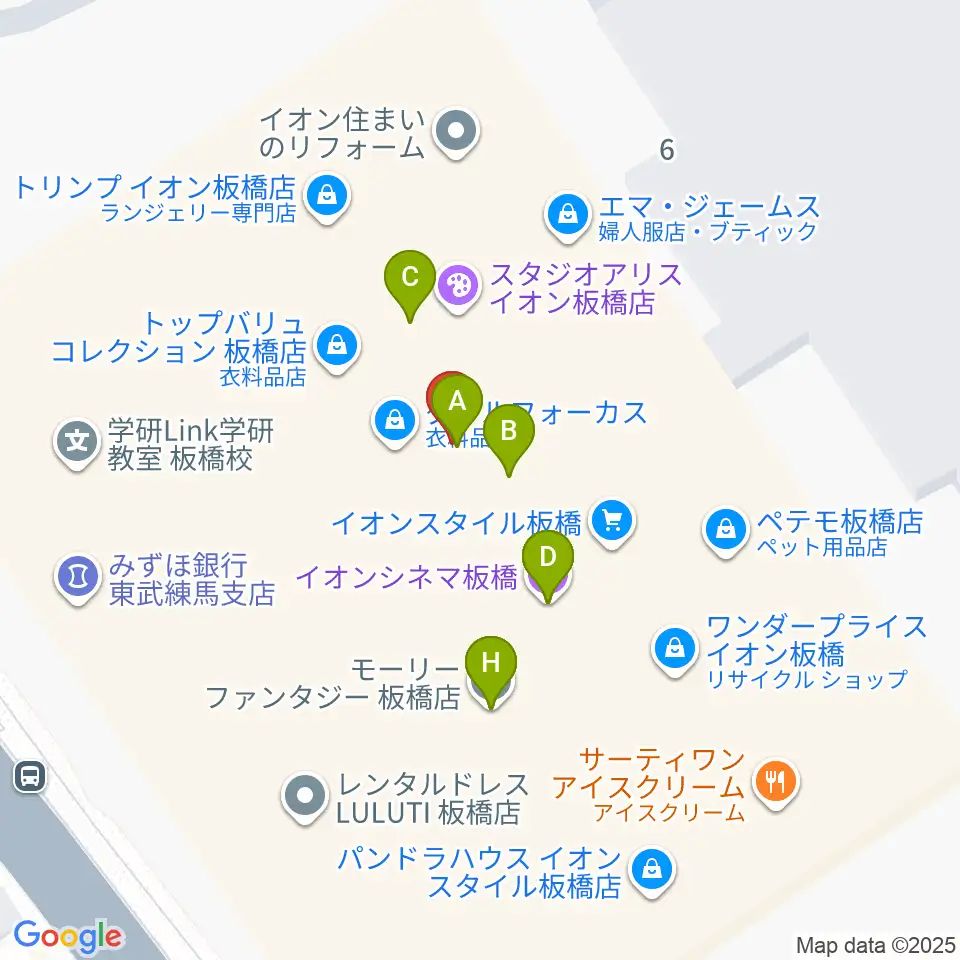 イオンシネマ板橋周辺のファミレス・ファーストフード一覧地図