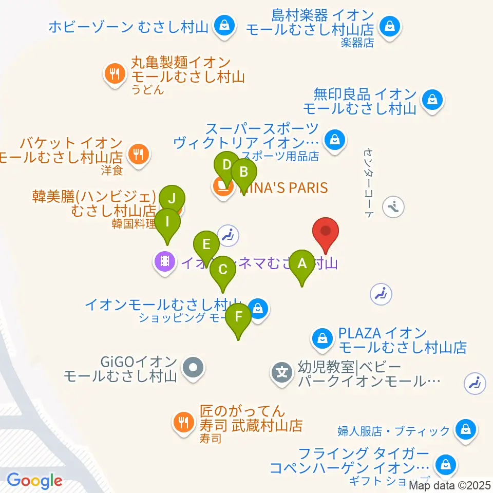 イオンシネマむさし村山周辺のファミレス・ファーストフード一覧地図