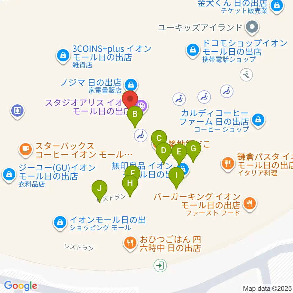 イオンシネマ日の出周辺のファミレス・ファーストフード一覧地図