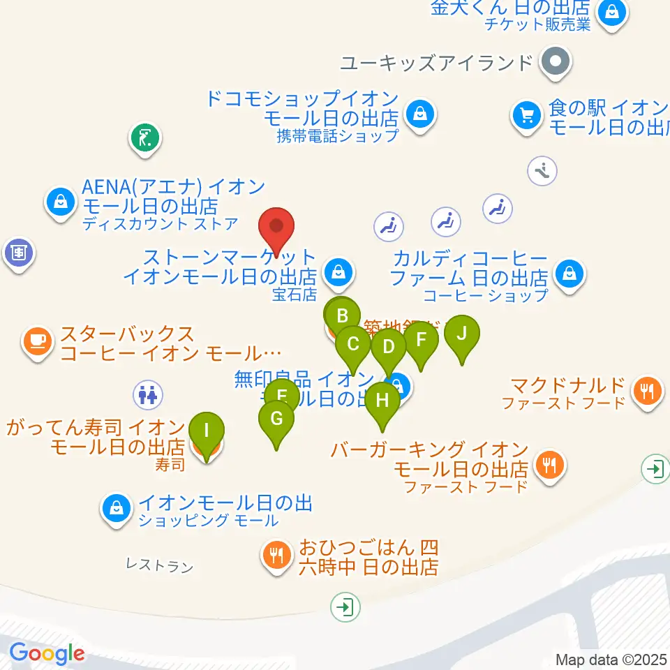 イオンシネマ日の出周辺のファミレス・ファーストフード一覧地図