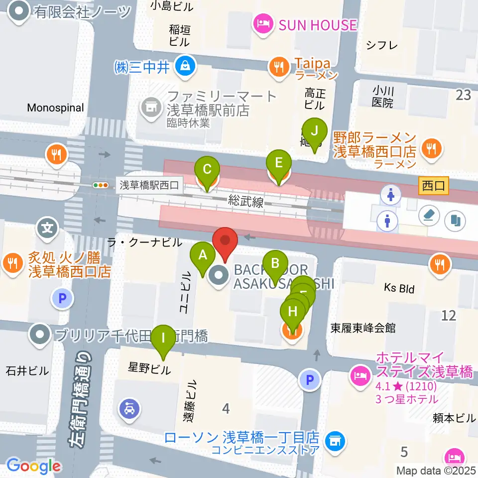 浅草橋マンホール周辺のファミレス・ファーストフード一覧地図
