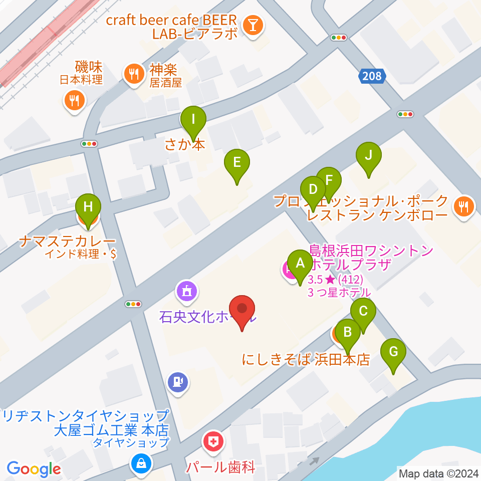 石央文化ホール周辺のファミレス・ファーストフード一覧地図