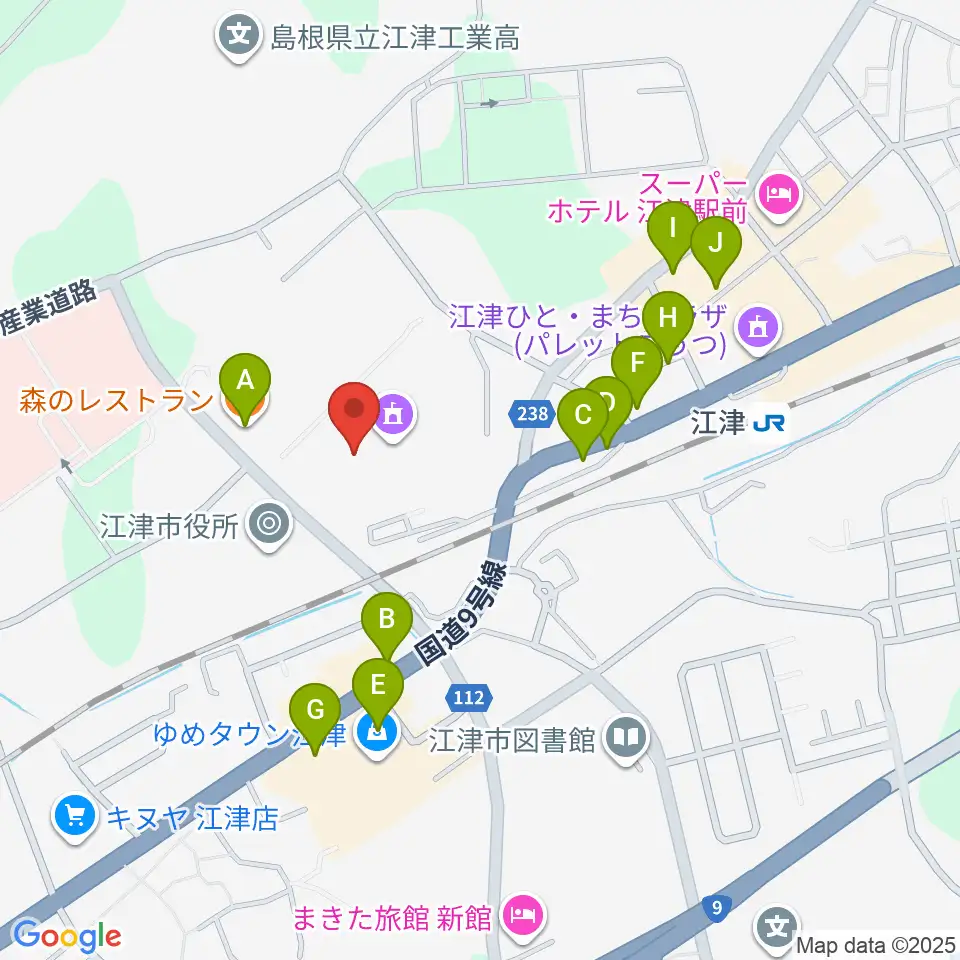 江津市総合市民センター周辺のファミレス・ファーストフード一覧地図
