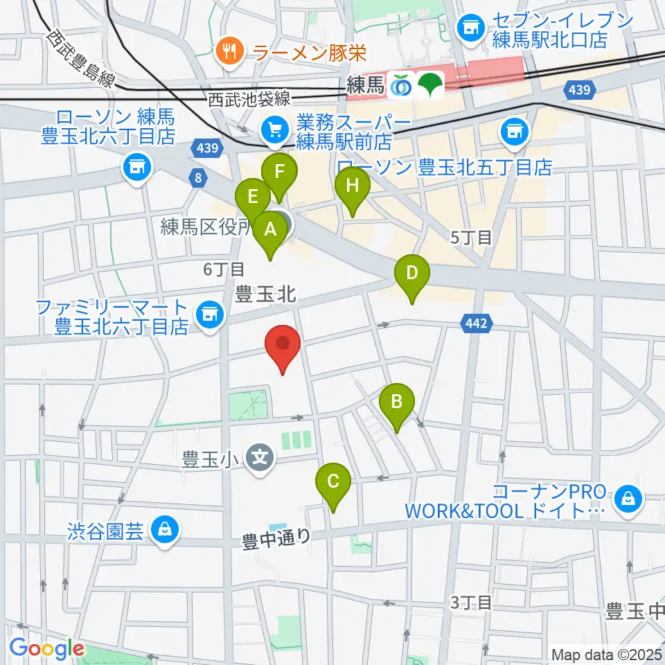 練馬区立生涯学習センター周辺のファミレス・ファーストフード一覧地図