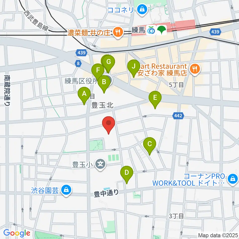 練馬区立生涯学習センター周辺のファミレス・ファーストフード一覧地図