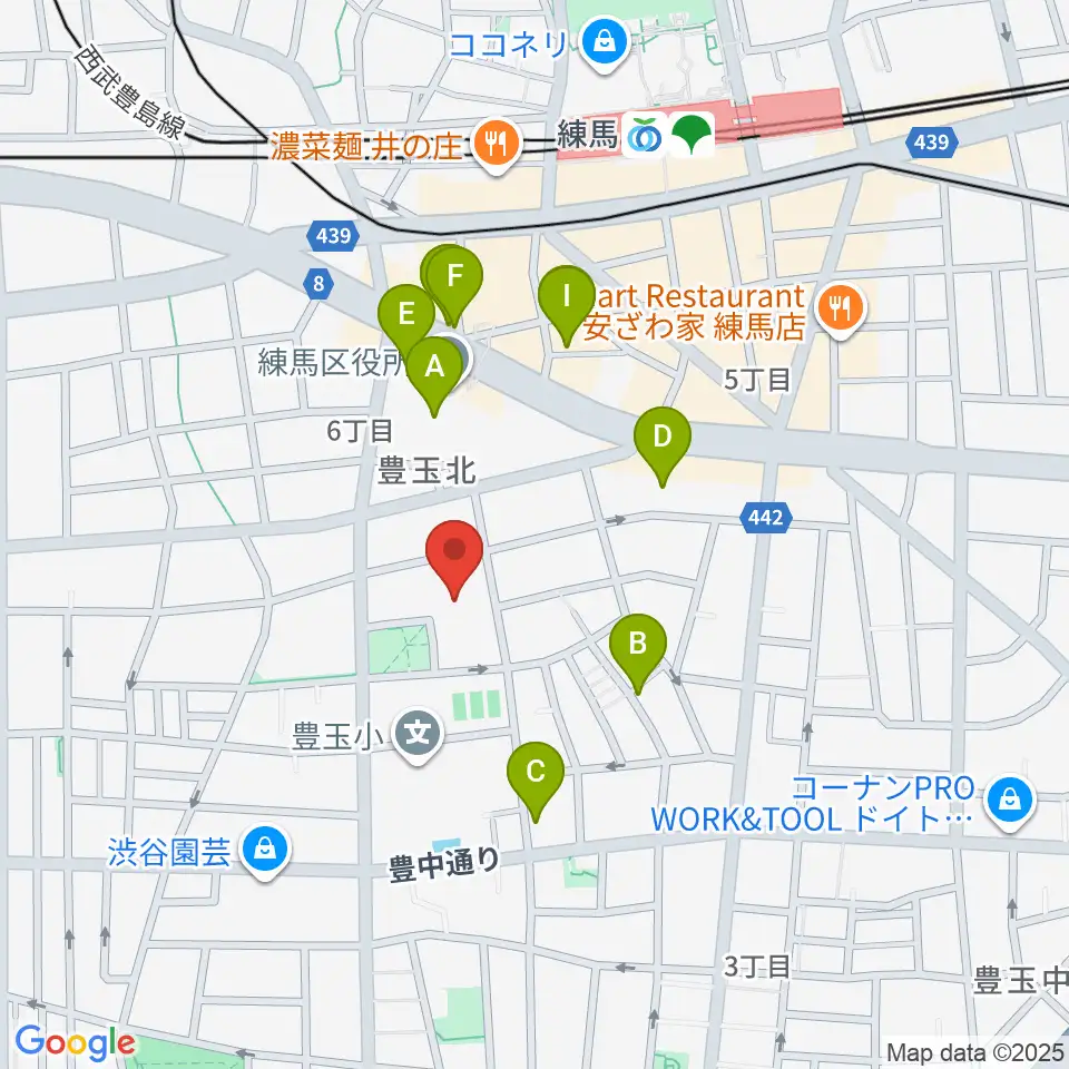 練馬区立生涯学習センター周辺のファミレス・ファーストフード一覧地図
