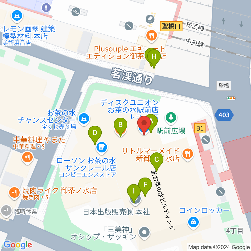 ディスクユニオンお茶の水駅前店周辺のファミレス・ファーストフード一覧地図