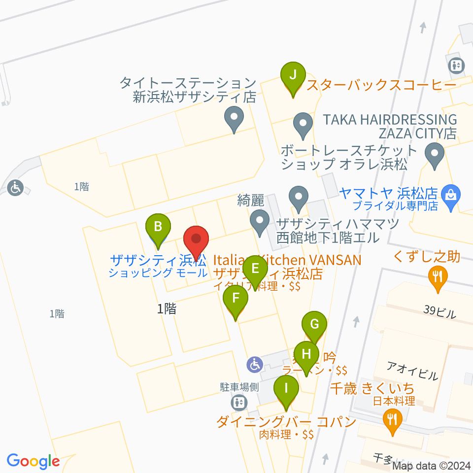 TOHOシネマズ浜松周辺のファミレス・ファーストフード一覧地図