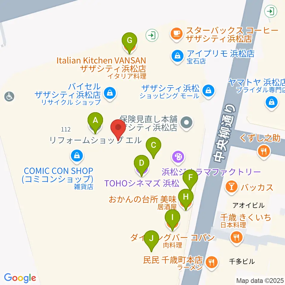 TOHOシネマズ浜松周辺のファミレス・ファーストフード一覧地図