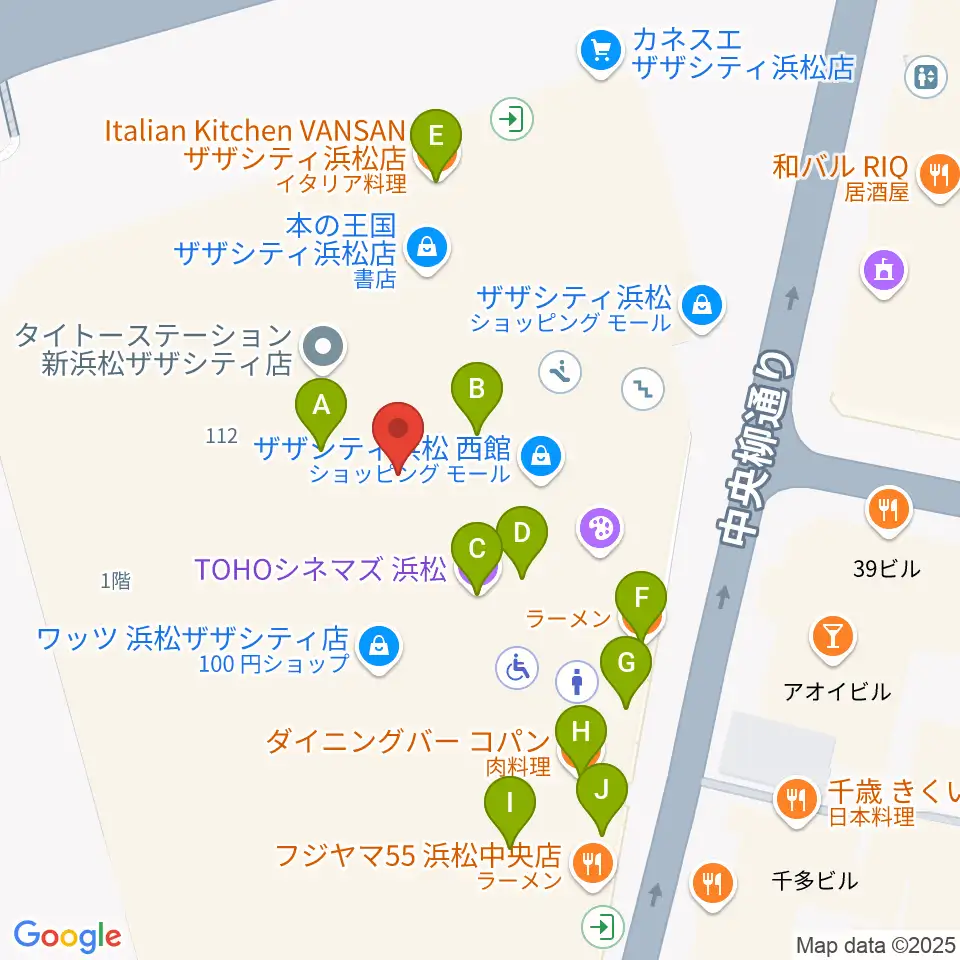 TOHOシネマズ浜松周辺のファミレス・ファーストフード一覧地図