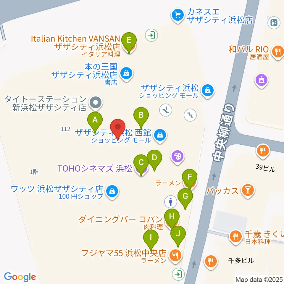 TOHOシネマズ浜松周辺のファミレス・ファーストフード一覧地図