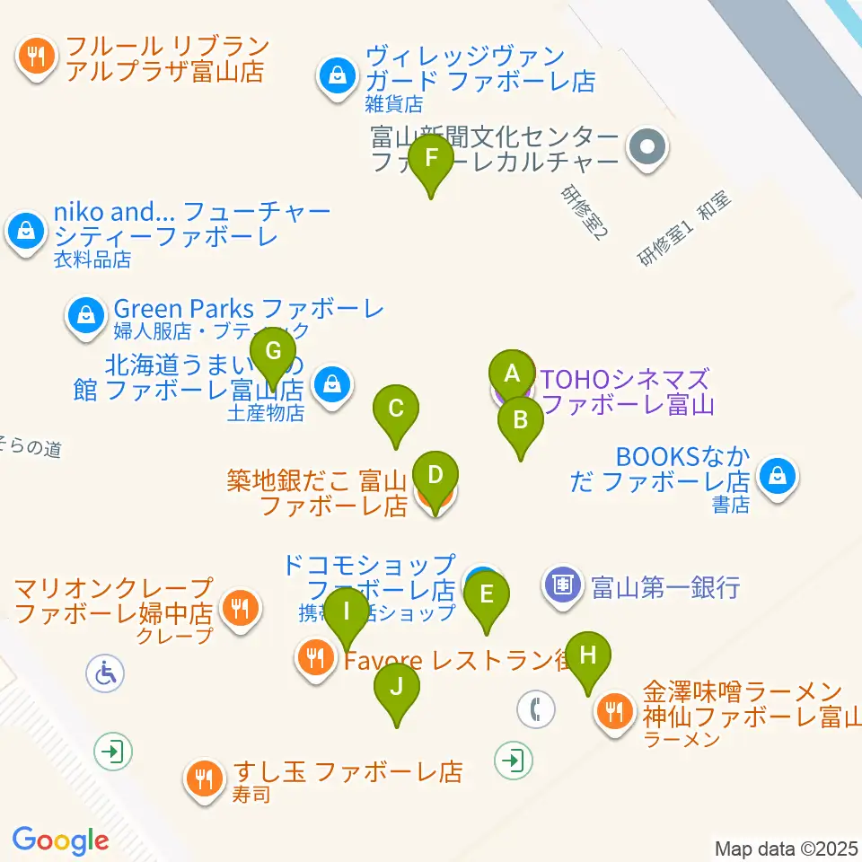 TOHOシネマズ ファボーレ富山周辺のファミレス・ファーストフード一覧地図