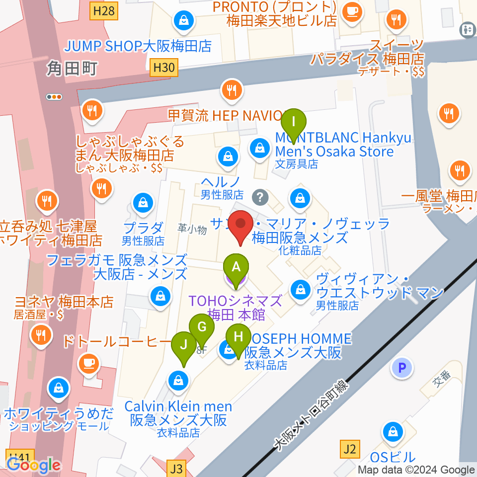 TOHOシネマズ梅田周辺のファミレス・ファーストフード一覧地図