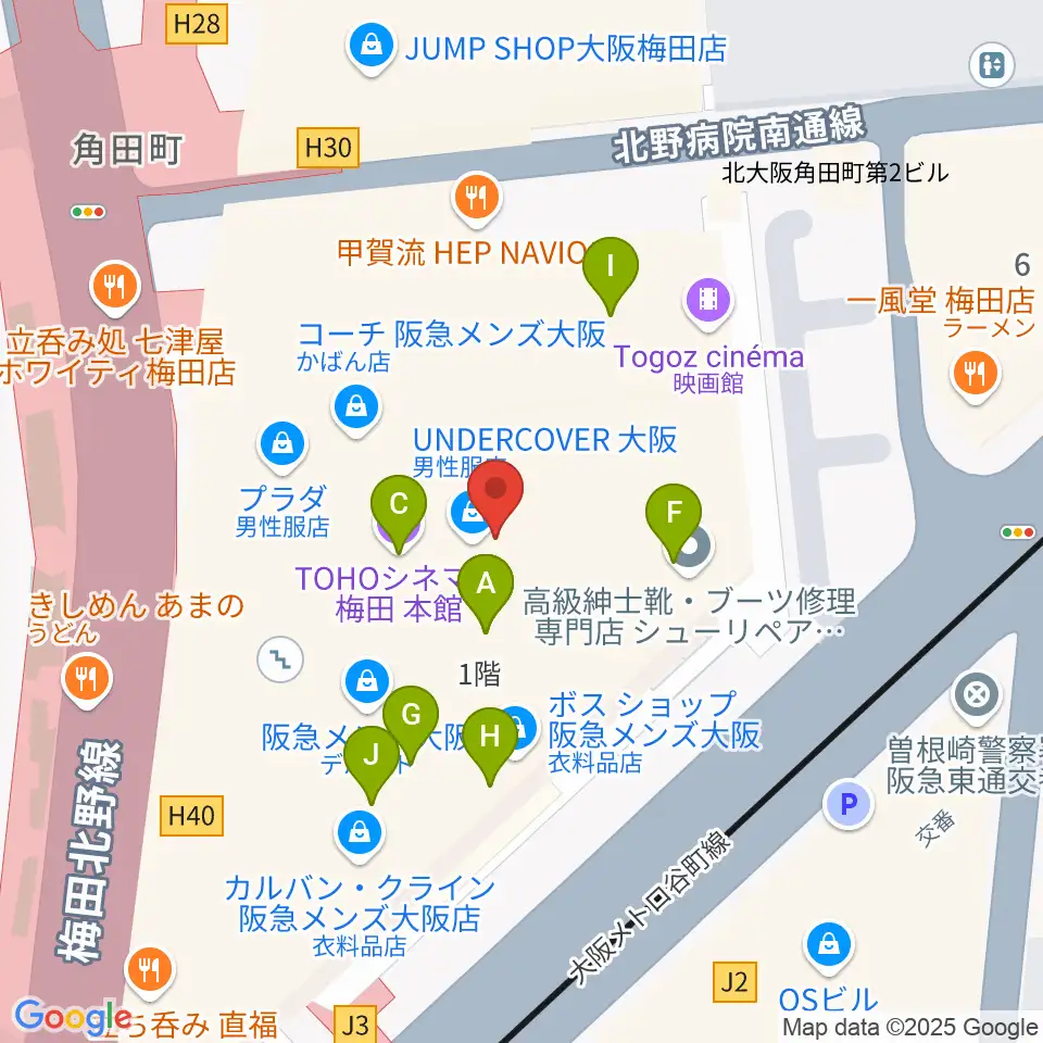 TOHOシネマズ梅田周辺のファミレス・ファーストフード一覧地図