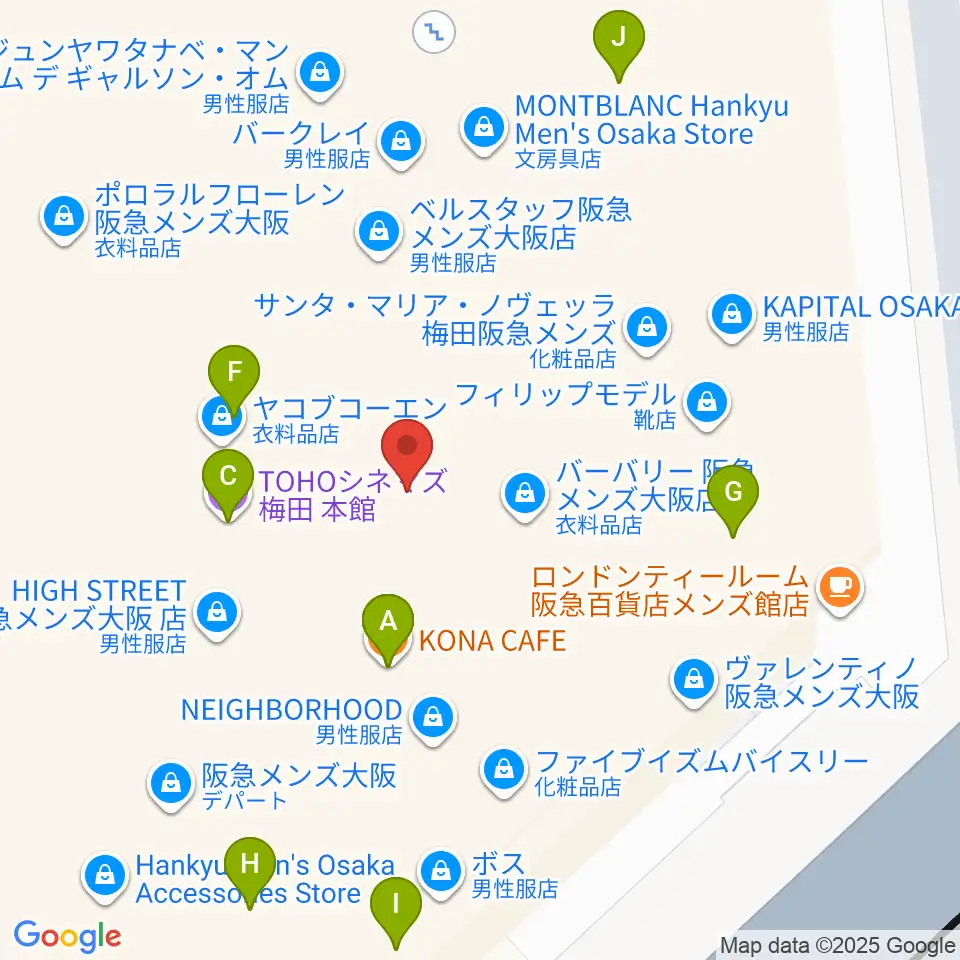 TOHOシネマズ梅田周辺のファミレス・ファーストフード一覧地図