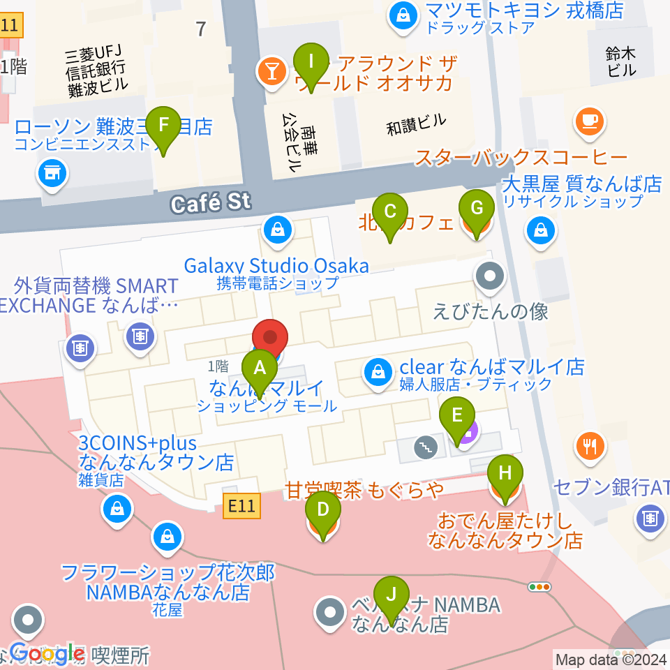 TOHOシネマズなんば本館周辺のファミレス・ファーストフード一覧地図