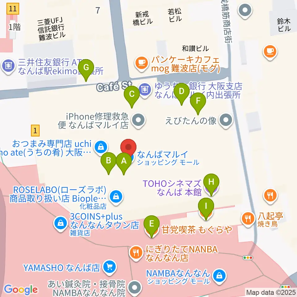 TOHOシネマズなんば本館周辺のファミレス・ファーストフード一覧地図