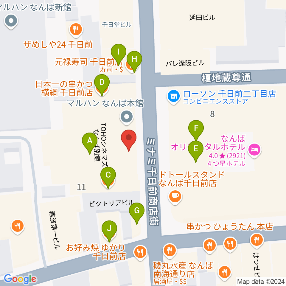 TOHOシネマズなんば別館周辺のファミレス・ファーストフード一覧地図