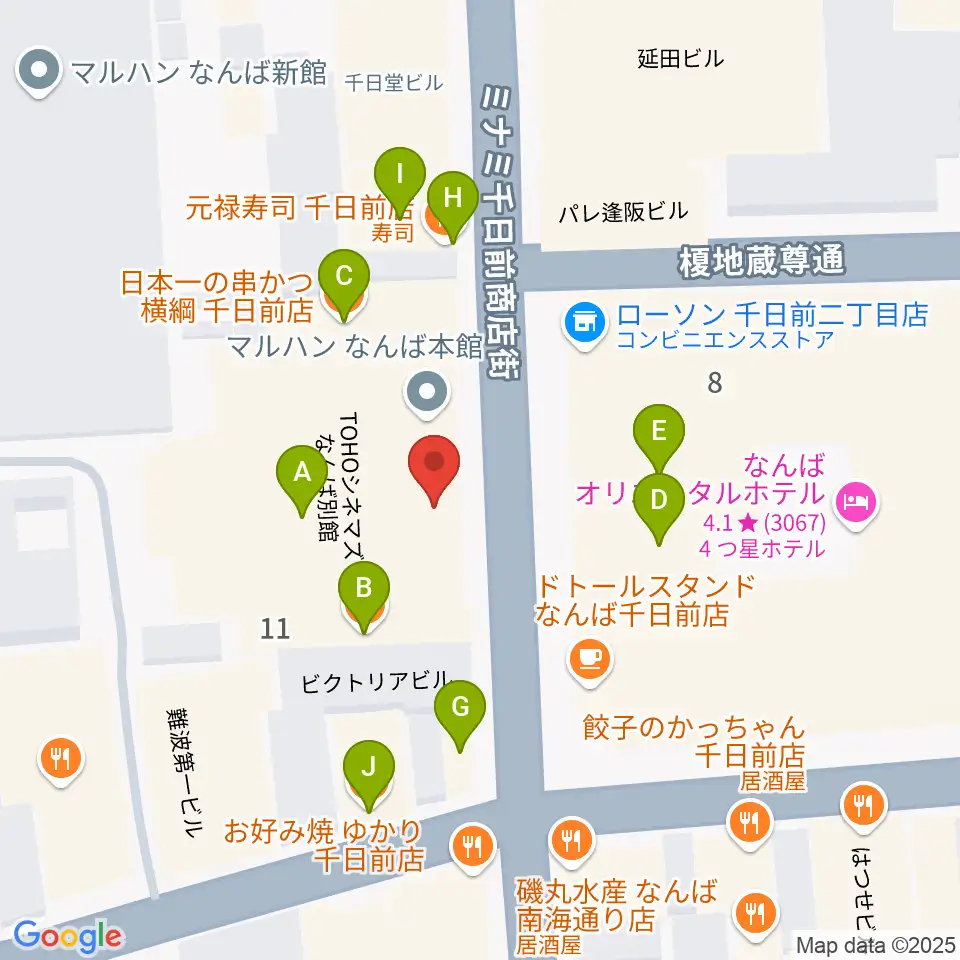 TOHOシネマズなんば別館周辺のファミレス・ファーストフード一覧地図
