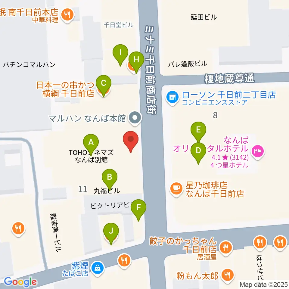 TOHOシネマズなんば別館周辺のファミレス・ファーストフード一覧地図