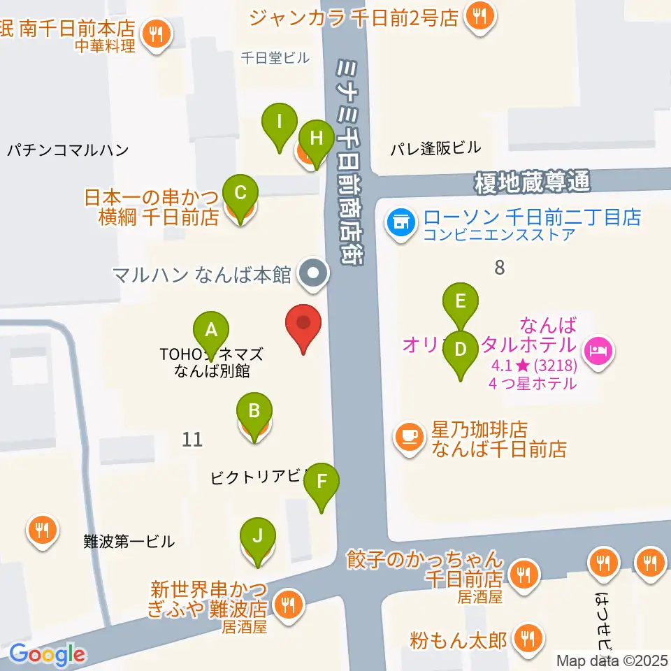 TOHOシネマズなんば別館周辺のファミレス・ファーストフード一覧地図