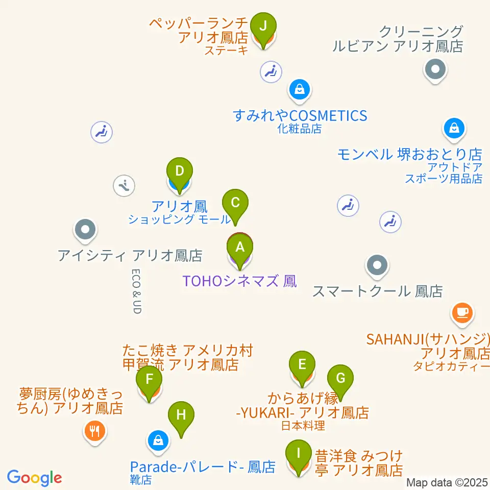 TOHOシネマズ鳳周辺のファミレス・ファーストフード一覧地図