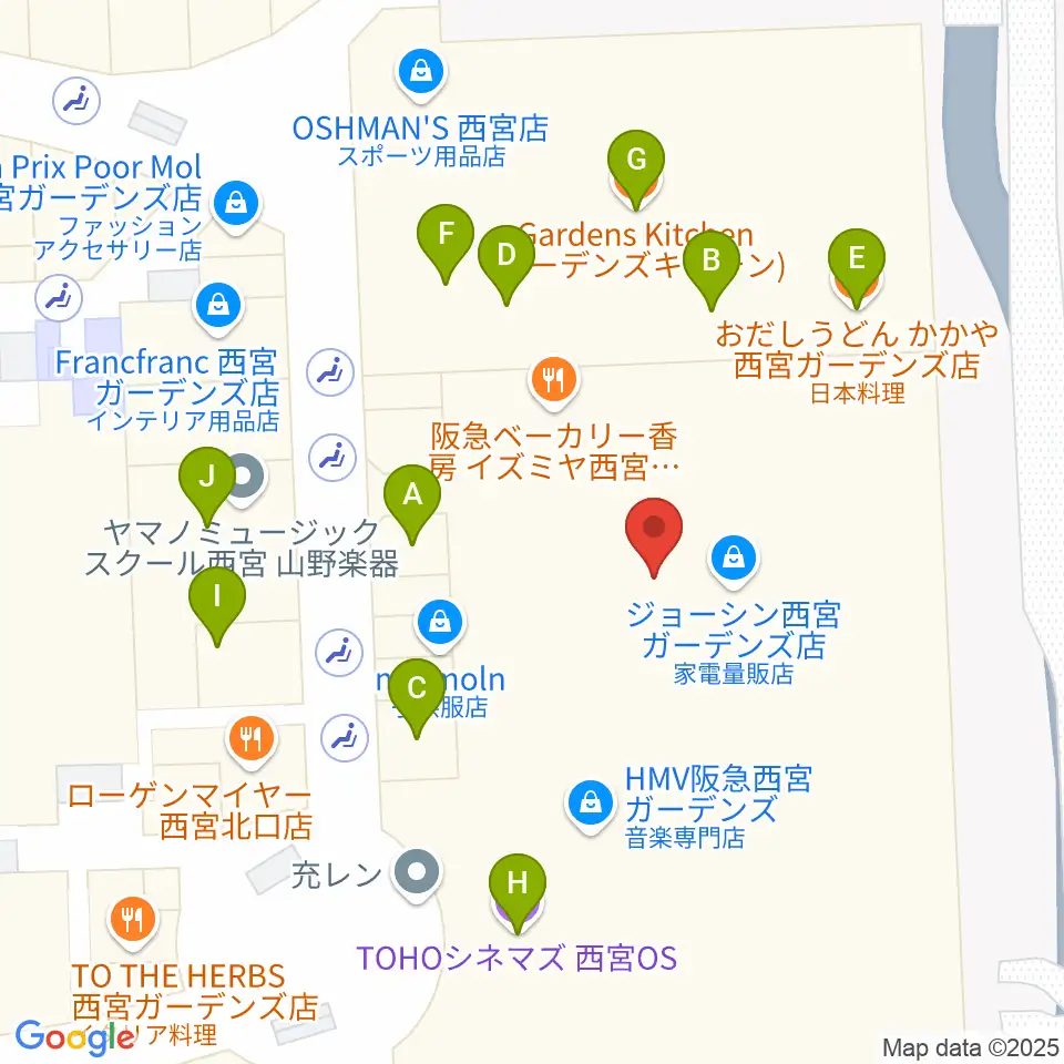TOHOシネマズ西宮OS周辺のファミレス・ファーストフード一覧地図