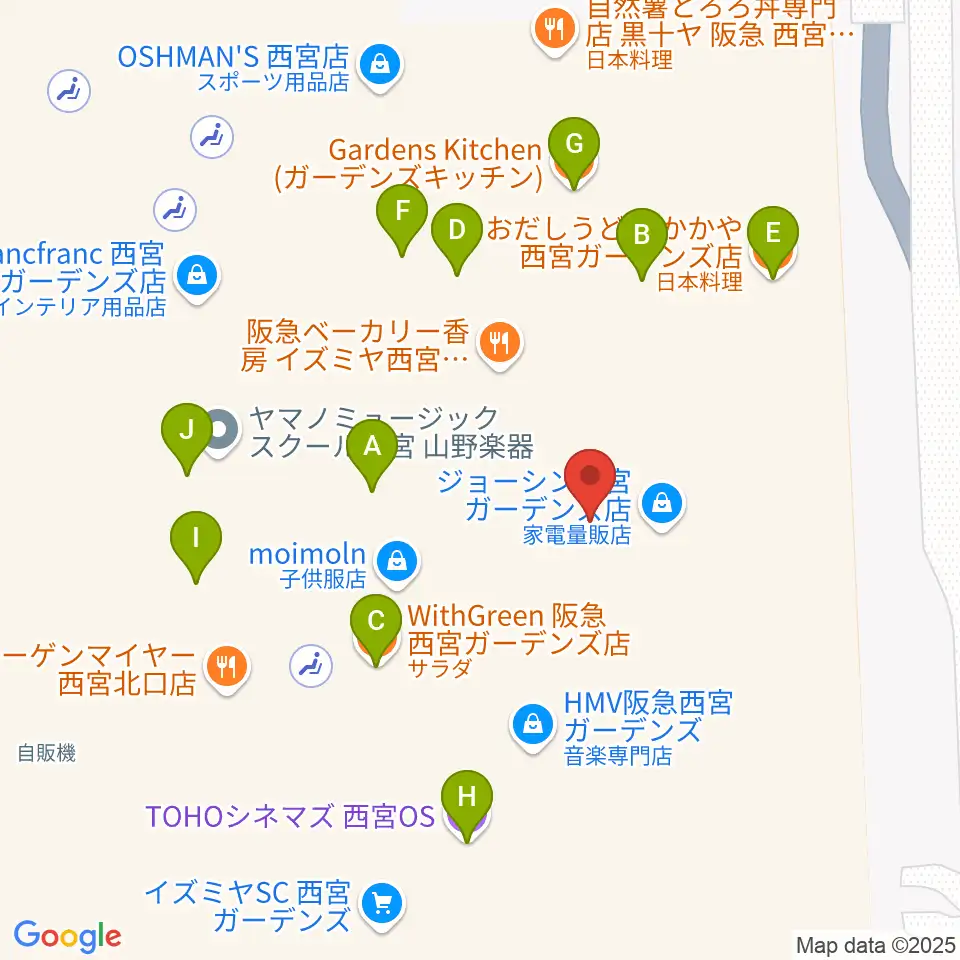 TOHOシネマズ西宮OS周辺のファミレス・ファーストフード一覧地図