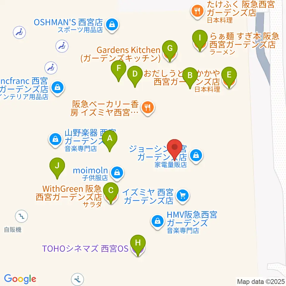 TOHOシネマズ西宮OS周辺のファミレス・ファーストフード一覧地図