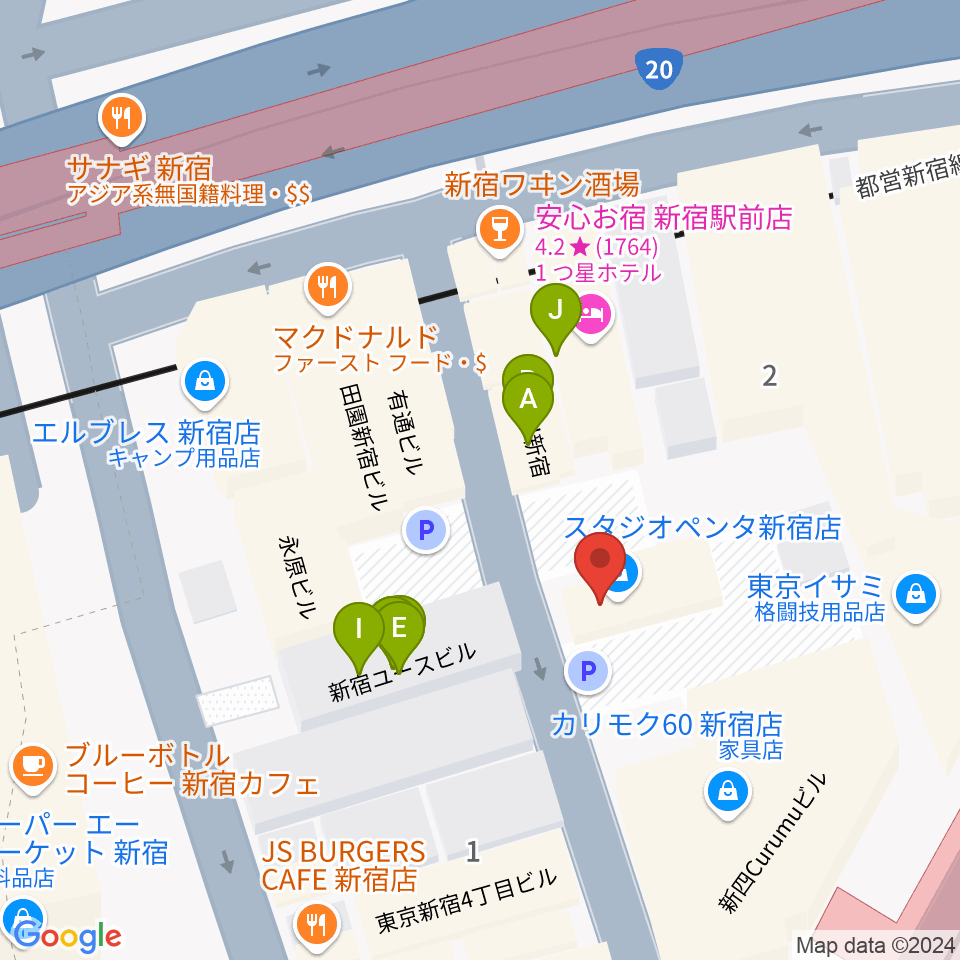 スタジオペンタ新宿店周辺のファミレス・ファーストフード一覧地図