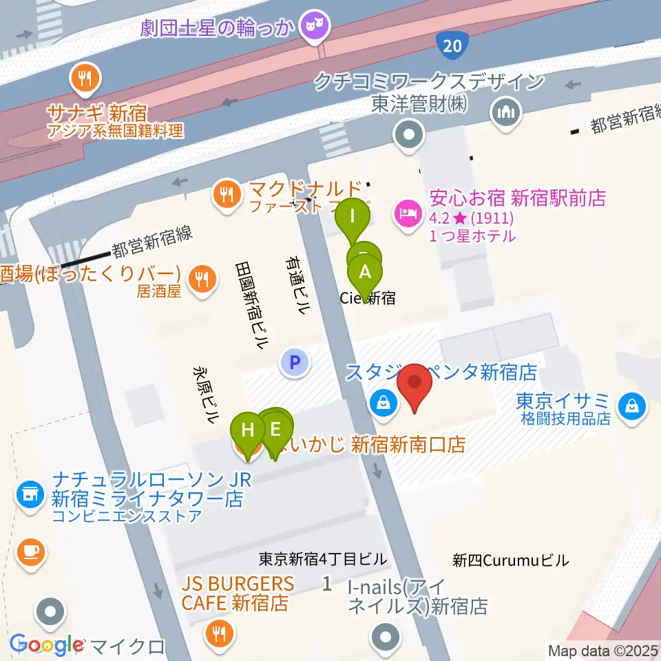 スタジオペンタ新宿店周辺のファミレス・ファーストフード一覧地図