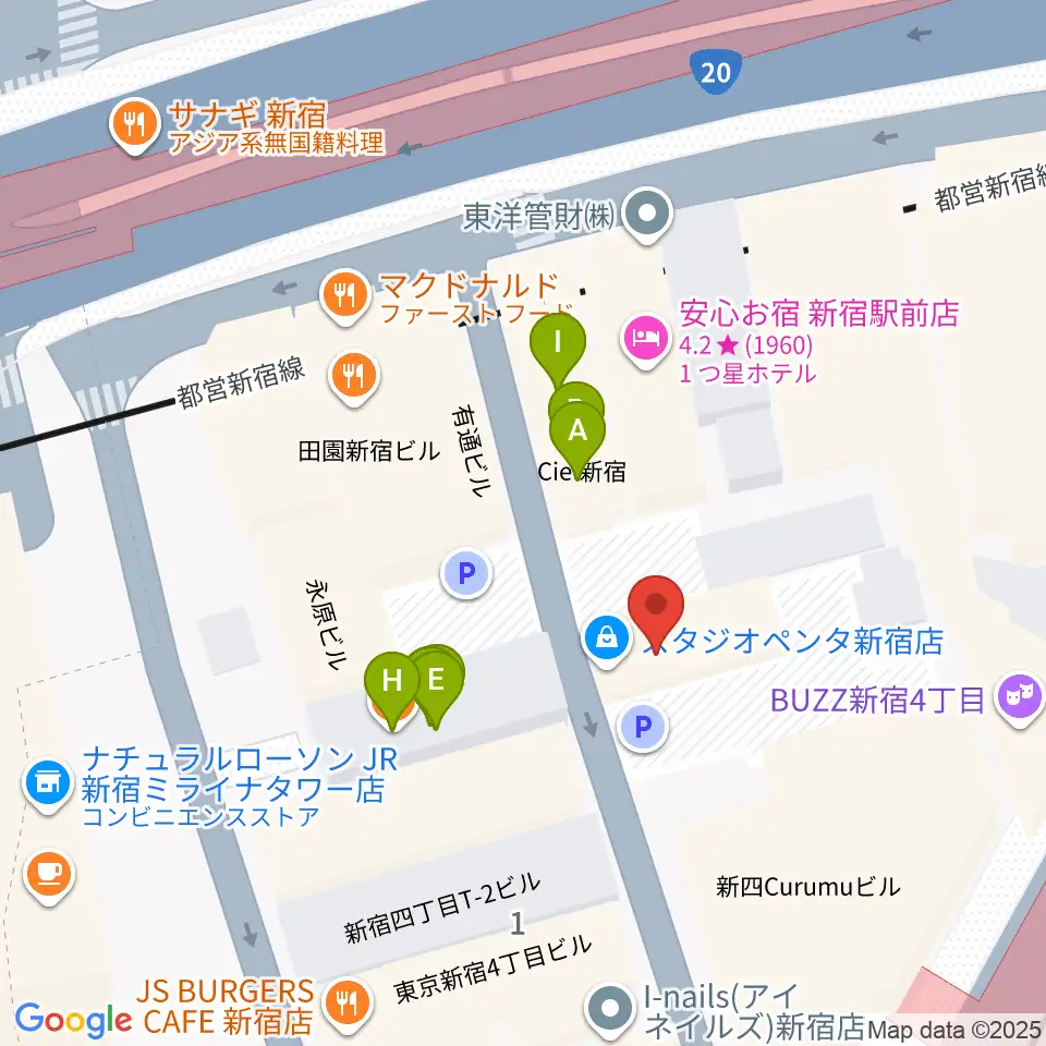 スタジオペンタ新宿店周辺のファミレス・ファーストフード一覧地図