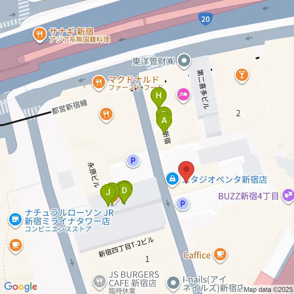 スタジオペンタ新宿店周辺のファミレス・ファーストフード一覧地図