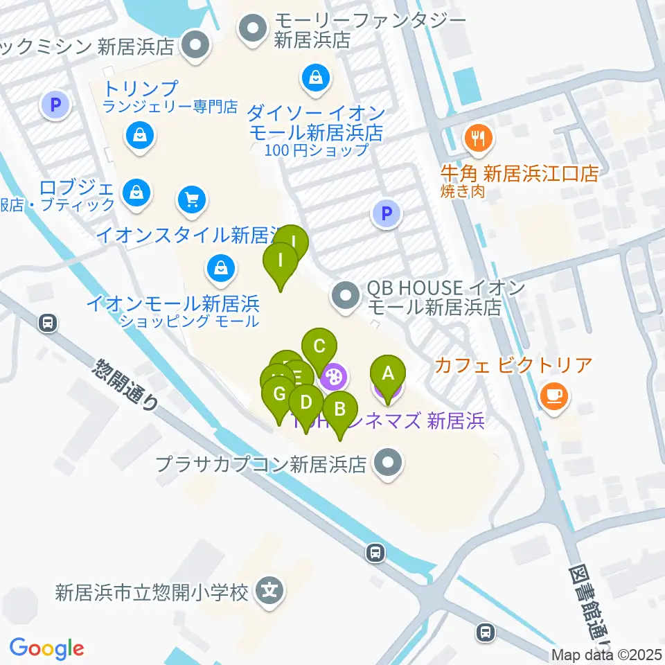 TOHOシネマズ新居浜周辺のファミレス・ファーストフード一覧地図