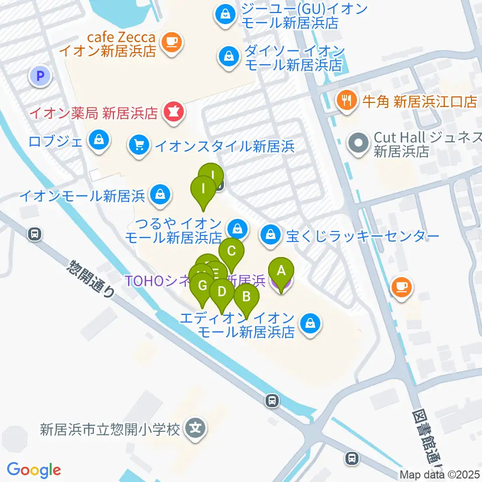 TOHOシネマズ新居浜周辺のファミレス・ファーストフード一覧地図