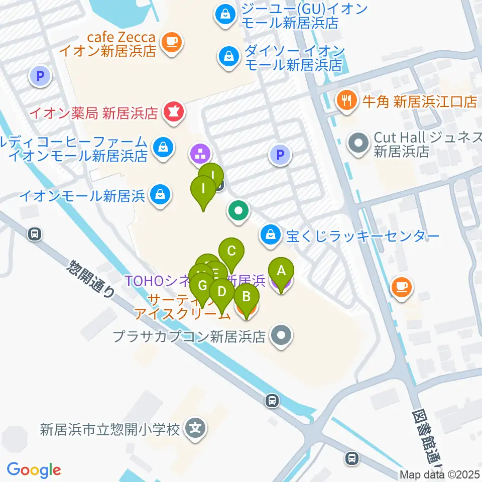 TOHOシネマズ新居浜周辺のファミレス・ファーストフード一覧地図
