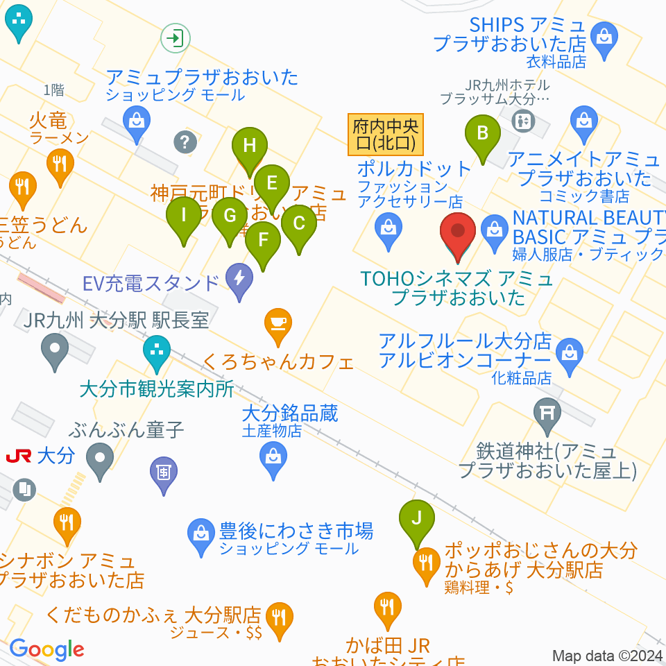 TOHOシネマズ アミュプラザおおいた周辺のファミレス・ファーストフード一覧地図