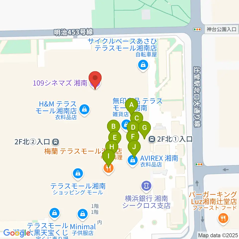 109シネマズ湘南周辺のファミレス・ファーストフード一覧地図